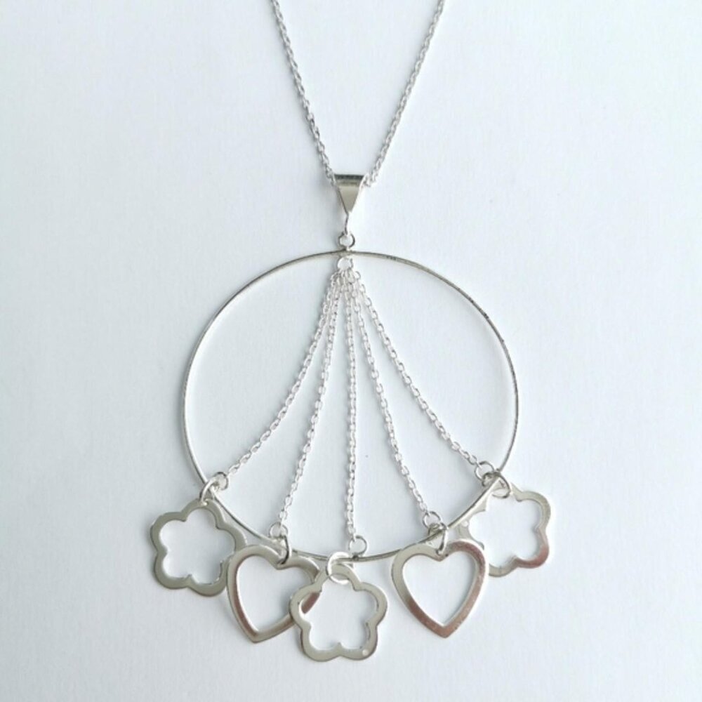 Sterling Silver Medallion Pendant with heart and flower charms - Picture 6 of 9